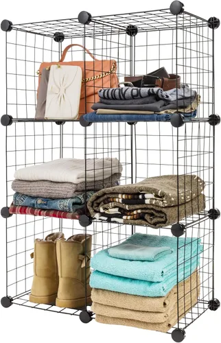 IRIS USA Organizador de almacenamiento de cubos de alambre modulares de 6 cubos, estantería de metal ajustable y expandible para closet, baño y