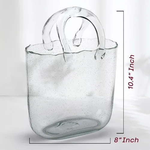 Miniatura 3 de OLEEK Jarrones de bolsa para flores (hechos a mano) Jarrón de bolsa de vidrio - 25.4 cm - Azul para centros de mesa y tazón de peces - Jarrón