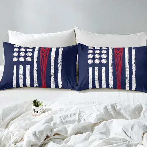 Miniatura 5 de Juego de funda de edredón con bandera estadounidense de béisbol, bate de béisbol, bandera de Estados Unidos, para niños y adolescentes, color rojo
