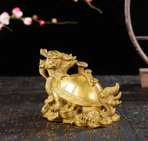 Miniatura 6 de BRASSTAR Tortuga de dragón FengShui de latón con estatua Ruyi decoración del hogar de la oficina Atrae riqueza fortuna carrera suerte amuleto