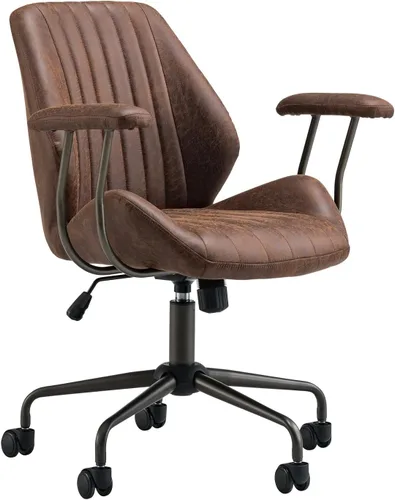 Miniatura 9 de ovios Silla de oficina en casa, sillas ergonómicas de piel sintética de mediados de siglo, respaldo medio, cómodo sillón ejecutivo giratorio