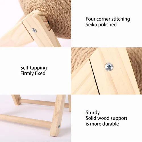Miniatura 6 de BUYTER Rascador de madera maciza para gatos, muebles para mascotas, cuerda de sisal, bola rascadora, molienda, patas, juguete de raspador (L)