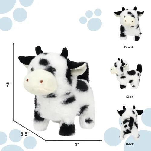 Miniatura 3 de Easfan Walking Black Cow - Juguete electrónico interactivo de peluche para mascotas con sonidos y movimientos en movimiento, juguete educativo