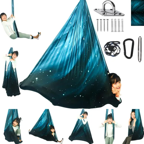 Miniatura 11 de Columpio sensorial para niños, terapia interior y exterior, hamaca para acurrucarse, con capacidad para hasta 300 libras, con kit de colgador