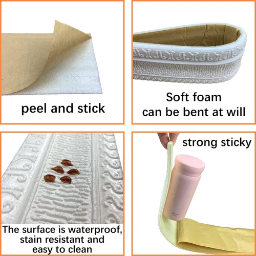 Miniatura 5 de YLL YLL Moldura de Corona Despegar y Pegar Espuma de Borde de Pared 3D Zócalo Moldura Flexible Trim Autoadhesiva Borde de Papel Tapiz Borde