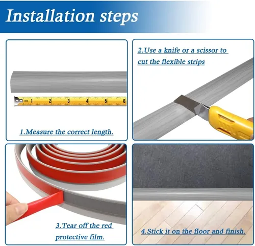 Miniatura 5 de Tira de transición de suelo autoadhesiva para alfombras y pisos, tira de borde de PVC para transición de umbral adecuada para altura de umbral