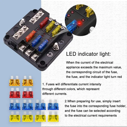 Miniatura 5 de deemars Caja de fusibles de 12 V de 6 vías, caja de bloques de fusibles de hoja LED de 6 circuitos, panel de fusibles ATC/ATO con indicador LED