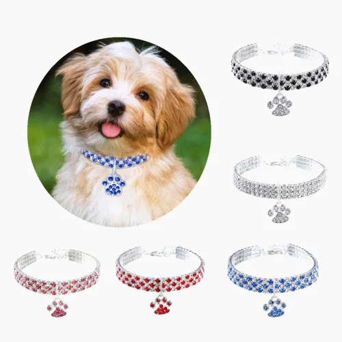 Miniatura 3 de Collar para mascotas con diamantes, colgante de garra de corazón elástico ajustable con diamantes de cristal para boda, gato y perro, collar pequeño