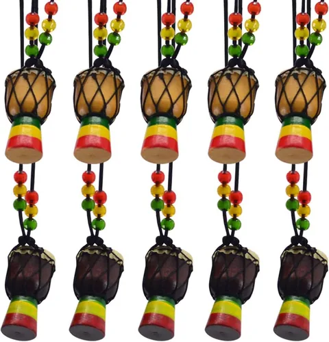 10 collares de instrumentos de madera clásicos de tambor Djembe mini colgante africano tambor bongos percusión joyería collar tambores para adultos
