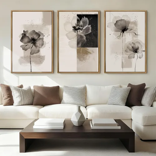 IARTTOP Juego de 3 Impresiones Artísticas Enmarcadas en Lienzo de Pared de 16x24 Pulgadas, Arte Abstracto Minimalista en Negro Neutral, Decoración