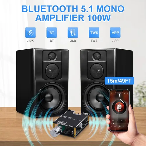 Miniatura 2 de ZK-1001B Amplificador Bluetooth 100W Mono AMP Mini Módulo de Amplificador de Audio de Potencia con Función de Emparejamiento de Caja TWS, Entrada