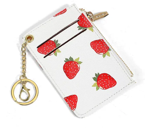 Miniatura 15 de Carteras pequeñas para mujer, tarjetero de piel delgado, cartera de monedas con llavero