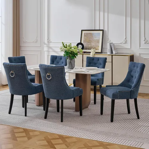 Miniatura 37 de adochr Juego de 2 sillas de comedor de terciopelo, sillas de cocina tapizadas con patas de metal, respaldo abotonado moderno con anillo de tracción