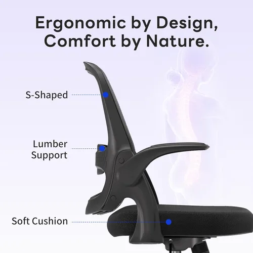 Miniatura 6 de amseatec Silla de oficina ergonómica de malla, brazos abatibles, altura ajustable, respaldo de malla transpirable y asiento de cojín grueso, silla