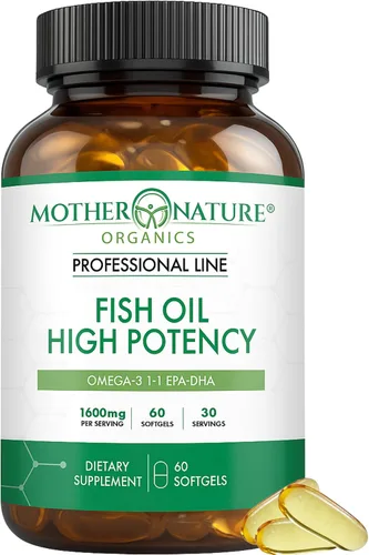 Mother Nature Organics - Aceite de pescado DHA Omega 3 de alta EPA, 1600 mg - Botella de vidrio de 120 cápsulas blandas por Mother Nature Organics -