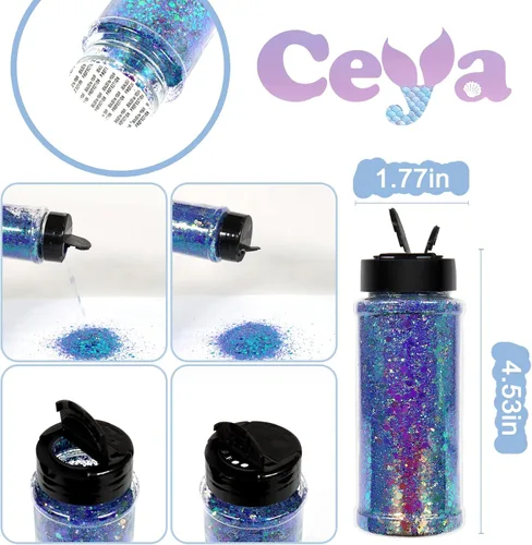 Miniatura 4 de Ceya - Purpurina gruesa camaleón, 100g/3.5oz Polvo de purpurina para manualidades con cambio de color de sirena, copos de lentejuelas iridescentes