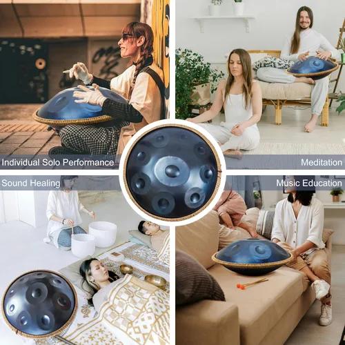 Miniatura 7 de Handpan 22 pulgadas D Minor Kurd Handpan 9 Notas Handpan Instrumento para rendimiento profesional, 440HZ Sonido Handpan Tambores para adultos