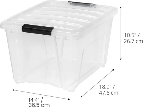Miniatura 2 de IRIS USA Caja de almacenamiento de plástico de 32 QT con tapa y cierres - Juego de 6 - Sin BPA, solución organizadora transparente, contenedores