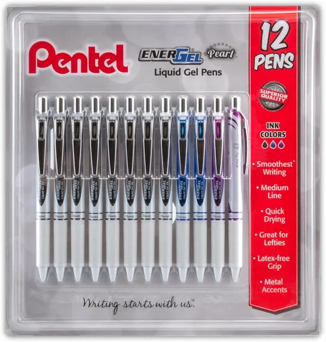 Miniatura 3 de Pentel EnerGel bolígrafo retráctil de gel líquido perlados, 0.7mm tinta negro/azul/violeta, paquete de 12 unidades (BL77W12C), Negro/Azul
