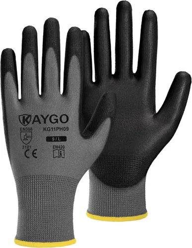 Miniatura 92 de KAYGO KG11PB - Guantes de seguridad con revestimiento delgado de poliuretano, tejido sin costuras, agarre suave en palma y dedos, para trabajo Verde