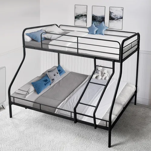 Miniatura 4 de Naomi Home Litera de metal individual sobre tamaño matrimonial con barandillas de seguridad, capacidad de 800 libras, escalera en ángulo, Negro