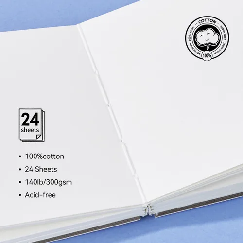 Miniatura 4 de Lightwish Paquete de 2 diarios cuadrados de acuarela, papel de acuarela de prensa caliente 100% algodón, 140 libras/10.58 oz/m², sin ácidos, 48