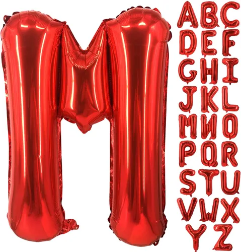 Lovoir Globos grandes de 40 pulgadas con la letra M roja de gran tamaño, globo de helio de aluminio de Mylar para decoración de fiesta de Letra roja
