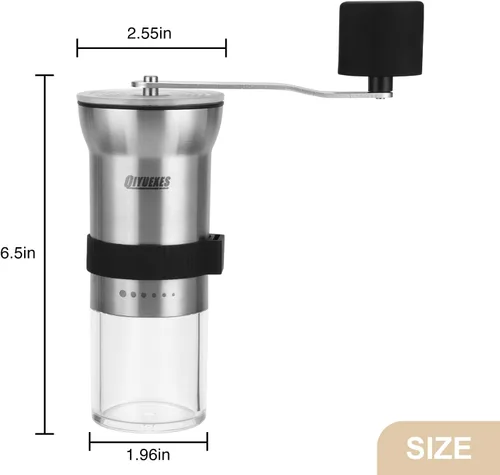 Miniatura 2 de Molinillo de café manual, manivela portátil de acero inoxidable, 6 ajustes de grosor, molinillo de café con rebabas de cerámica, perfecto