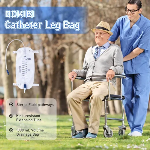 Miniatura 8 de Bolsas de pierna para catéter de 1000ml, bolsa de drenaje urinario para hombres y mujeres con válvula anti reflujo, tubos de 18 pulgadas y correas