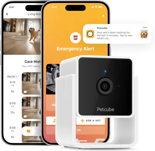 Cámara de seguridad interior Petcube Cam para el hogar con video HD 1080p, audio bidireccional, detección de movimiento y aplicación para teléfono,