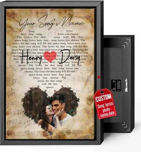 Miniatura 24 de H-DEWALL Regalos para marido de parte de la esposa, letras de canciones personalizadas con marco, discos de vinilo retro, decoración de pared