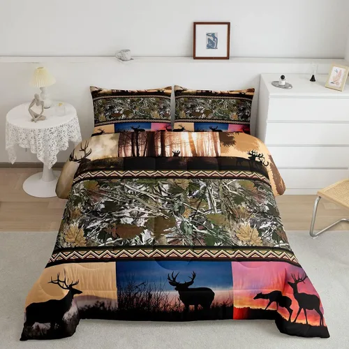 Miniatura 12 de Erosebridal Juego de ropa de cama de oso marrón, juego de edredón de animales de safari en el bosque, acuarela con relleno de edredón de vida