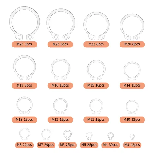 Miniatura 2 de Juego de 300 anillos de retención, kits de anillos de presión internos, anillos de clip de retención externos de acero inoxidable, 18 tamaños, juego