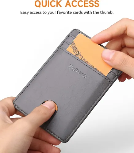 Miniatura 126 de Buffway Billetera delgada para hombre, minimalista con bolsillo frontal delgado, tarjetero de cuero con bloqueo RFID para viajes de trabajo