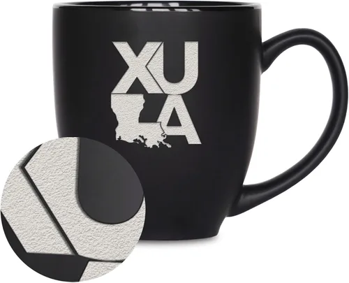 Miniatura 118 de Rico Industries - Taza de cerámica mate negra con grabado láser estándar de 15oz para NCAA (escuelas T & U) - Para bebidas calientes o frías