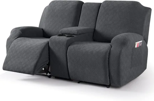 Miniatura 17 de VANSOFY Funda de sofá reclinable con consola central, funda elástica para sofá reclinable de 2 asientos, funda de sofá reclinable de jacquard