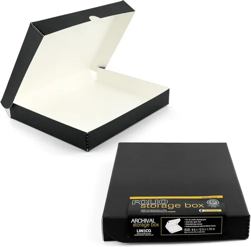 Miniatura 32 de Lineco 16x20 Caja de almacenamiento tipo folio negra con tapa, 1.75" de profundidad. Sin ácidos con borde de metal. Preserva la longevidad