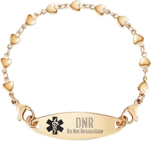 Miniatura 19 de LinnaLove Pulsera de alerta médica de corazón para mujer, joyería de identificación médica de moda 7-8.5 pulgadas ajustable