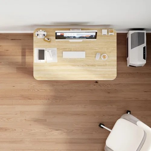 Miniatura 5 de JSB Pequeño escritorio plegable para computadora con bolsa de almacenamiento y gancho para escritura, mesa de trabajo industrial moderna