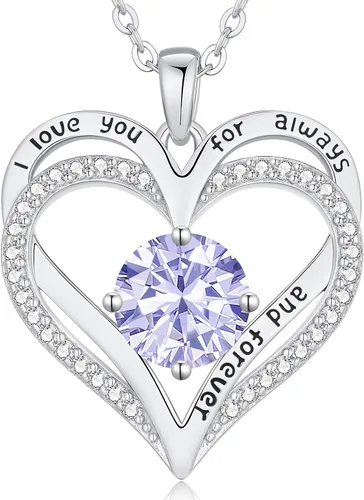 Miniatura 209 de LOUISA SECRET Love Heart Birthstone Necklaces for Women, Birthday Gift for Women, Anniversary Jewelry for Wife Her, 925 Sterling Silver Pendant