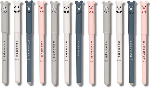 Miniatura 8 de 4 bolígrafos de gel borrables de 0.014 in + 5 repuestos de repuesto, lindos bolígrafos de gel de dibujos animados kawaii, gato, cerdo, oso, panda