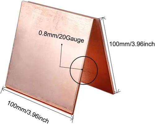 Miniatura 2 de 1 lámina de cobre puro del 99.9% + 3.9 x 3.9 pulgadas, calibre 20 (0.031 in) de grosor para suministros de la industria, proyectos de bricolaje