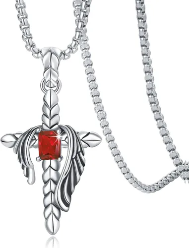 Miniatura 11 de YAMI Collar de alas angulares para hombre, ángel de la guarda, dragón, cuervo, pulpo, collar de anime, collar de acero inoxidable 316
