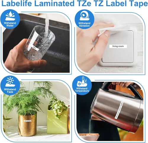 Miniatura 5 de Labelife Paquete de 6 cintas de etiquetas TZe-211 de 0.23 pulgadas de repuesto para Brother P Touch TZe TZ Cinta de 0.236 in 0.23 Laminada Blanca
