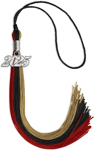 Miniatura 51 de Endea Graduation Borla de triple color con gota de fecha plateada (negro/dorado/granate, 2020)