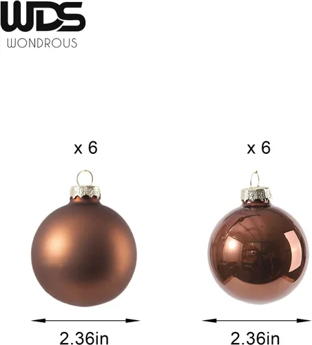 Miniatura 6 de WDS WONDROUS - Adornos de esferas de vidrio color marrón, bombillas de 2.36 pulgadas para árbol de Navidad, juego de 12 esferas colgantes