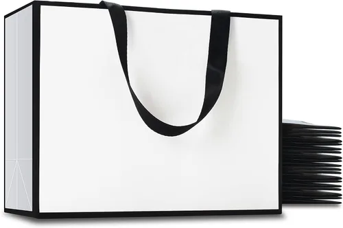 Miniatura 13 de Bolsas de regalo blancas con marco dorado, 20 unidades, 8 x 4.25 x 10.5 pulgadas, medianas y blancas y doradas, elegantes bolsas de regalo de lujo