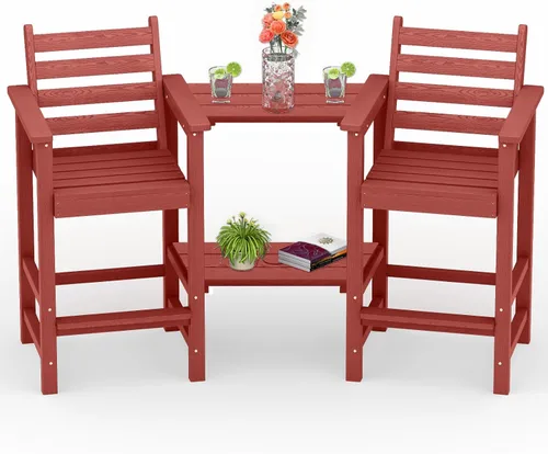 Miniatura 9 de PLUUV Juego de 2 sillas Adirondack altas, sillas Adirondack de altura de barra para balcón de polietileno HDPE resistente a todo clima con bandejas