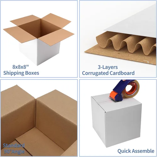 Miniatura 3 de Hoikwo Juego de 25 Cajas de Envío de 8x8x8, Caja de Cartón Corrugado Blanca para Pequeñas Empresas para Embalaje y Correo