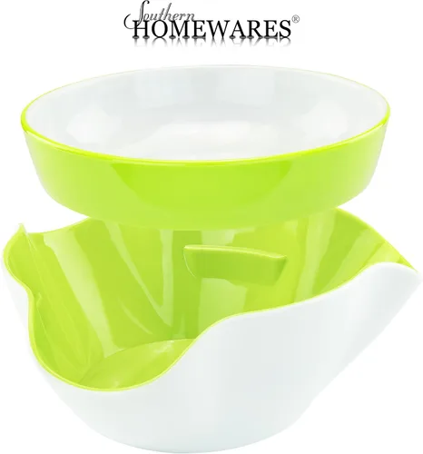 Miniatura 2 de Southern Homewares Tazón doble de pedestal para pistachos con almacenamiento de cáscaras – Interior verde, ideal para maníes, pistachos, frutas